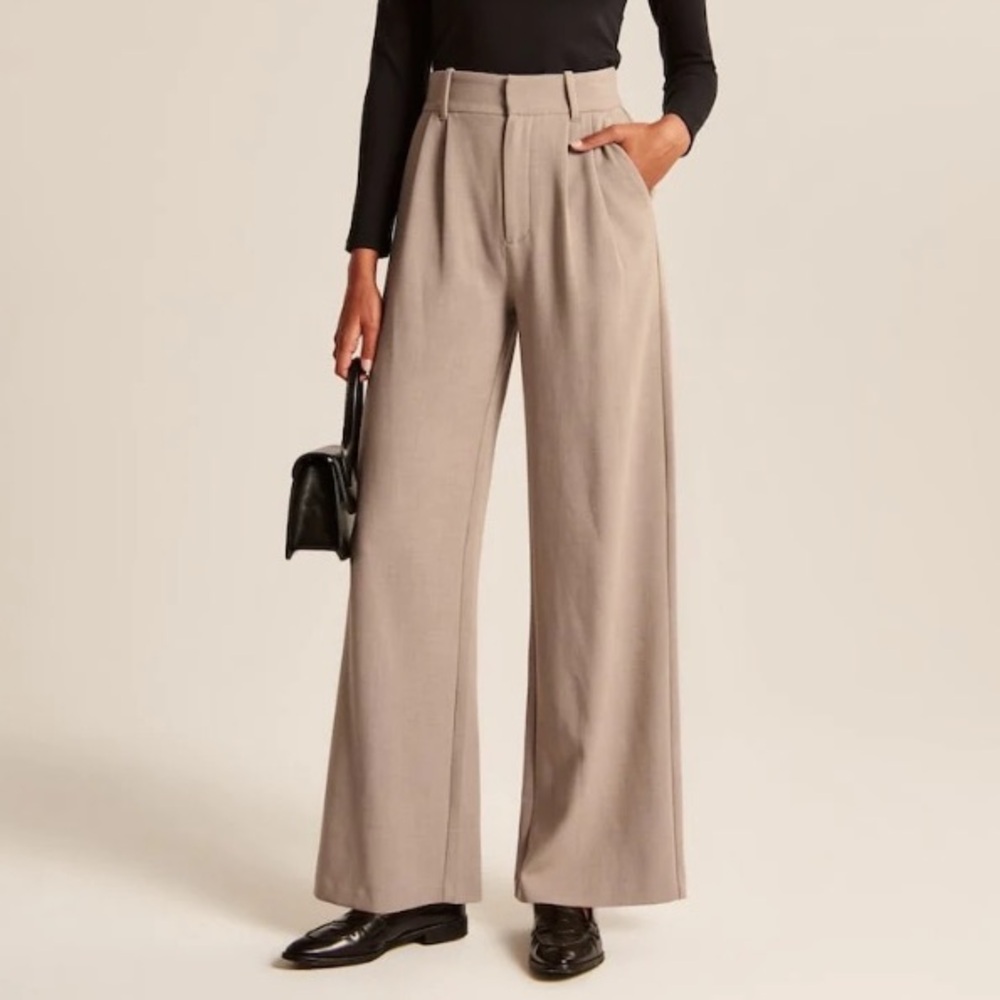 Abercrombie & Fitch Sloane Tailored Wide-Leg Taupe Women's Pants Size 28 SHORT